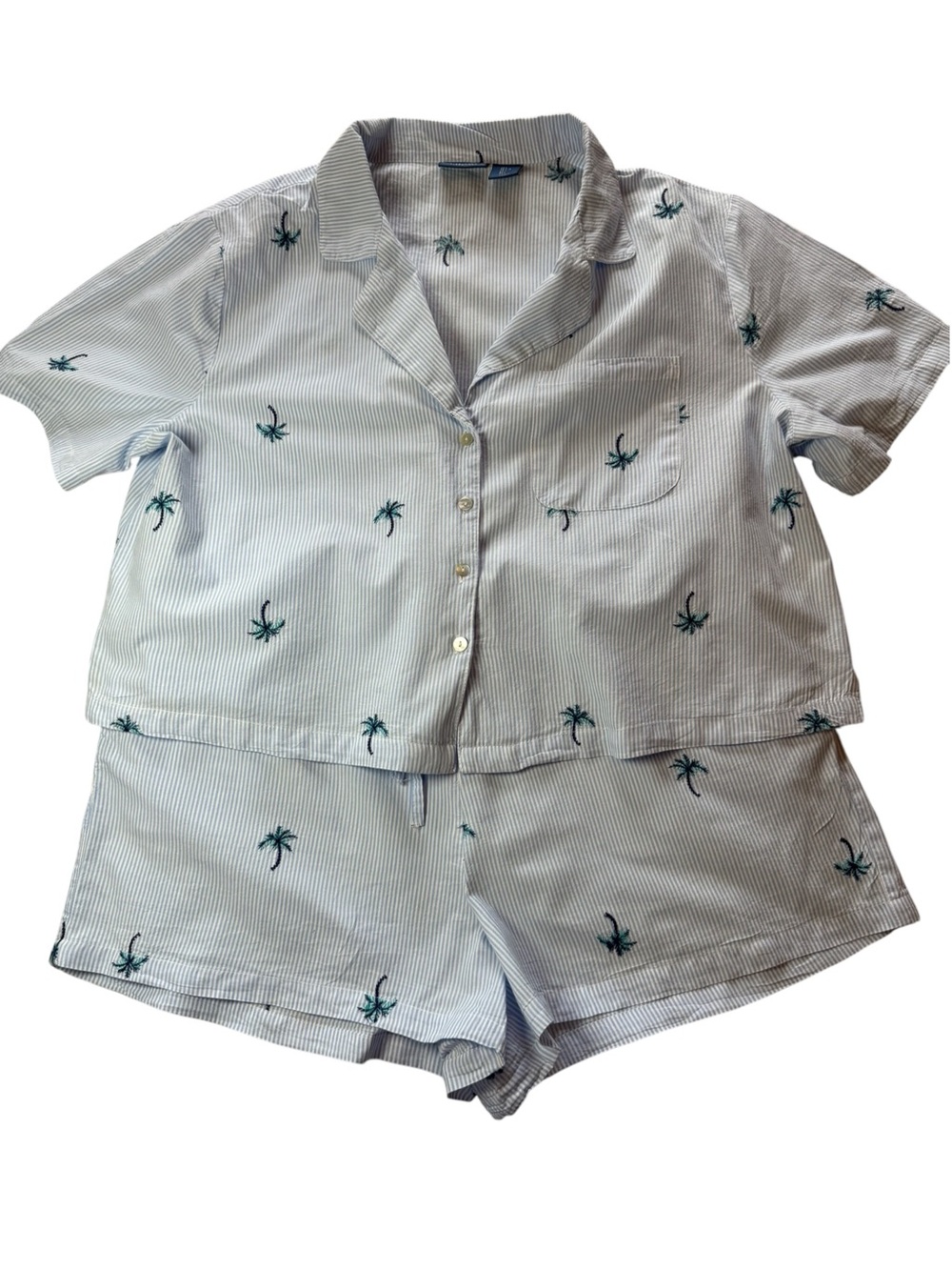 Tommy Bahama Light Blue Embroidered Palm Tree Short Pajama Set -Large